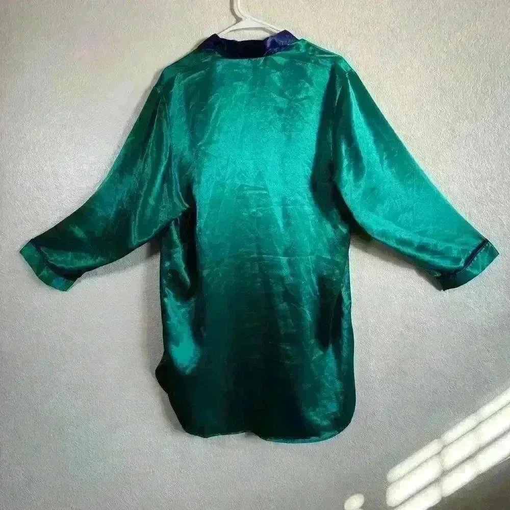 Victoria’s Secret Vintage Gold Label Sleep Shirt Blue Green Button Down Women LG - Picture 2 of 8
